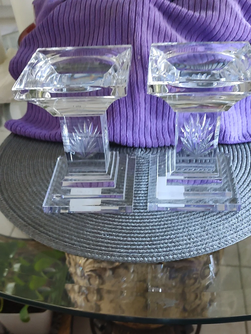 A Set Of Two Waterford Fan Light Pillar Candle Holder
